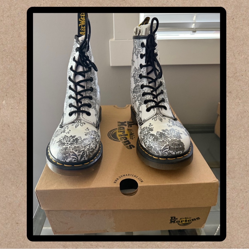 Dr. Martin’s white and silver floral boots. Size 9 1/2
